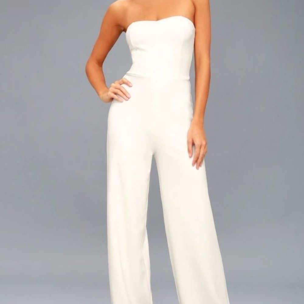 Lulus Edith Strapless Jumpsuit in White
